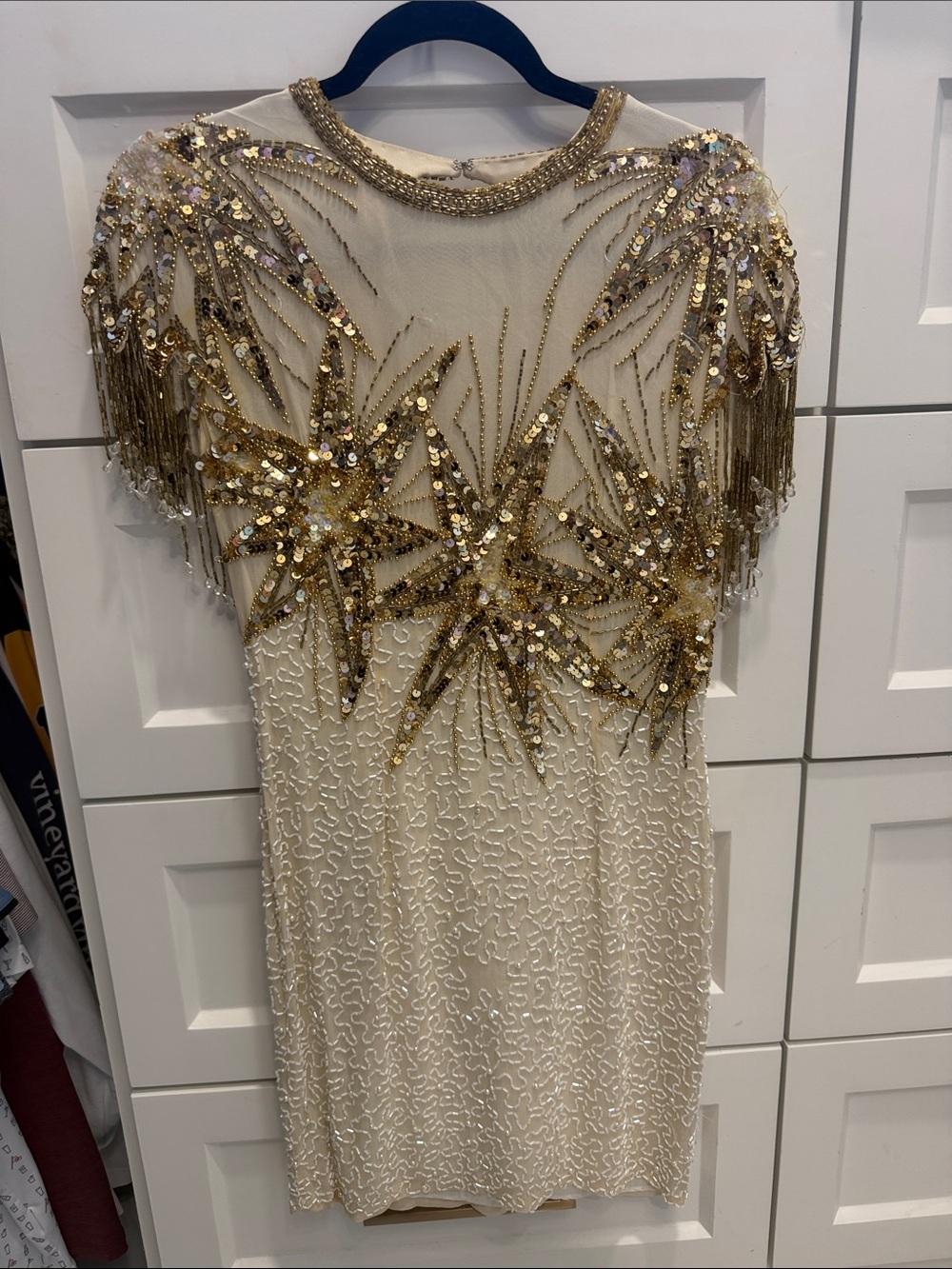 Birthday Dress Embellished Gold Sequin Fringe Cocktail Dress - Women